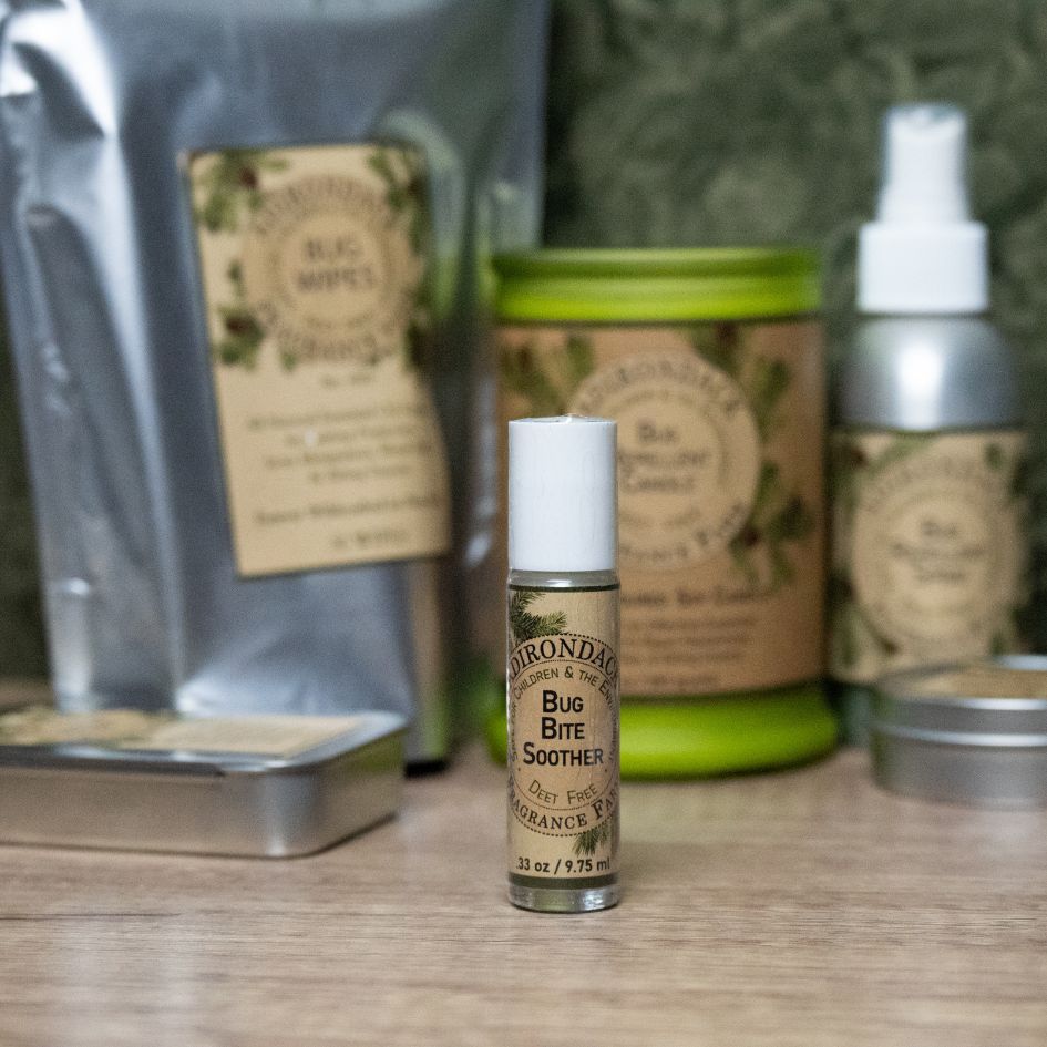 Adirondack Bug Relief Kit with candle, balm, spray, wipes, and soother