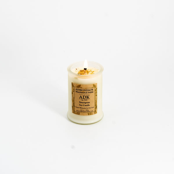 Candle with a label on a white background