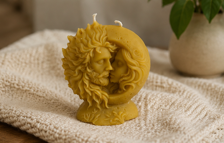 Yellow Beeswax Sun & Moon Candle 5.8oz