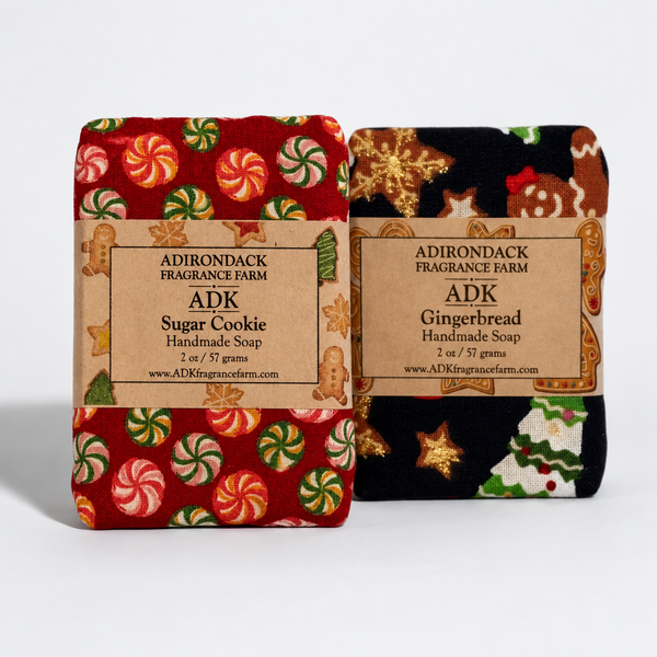 Holiday Cookie Soap Duo | Sugar Cookie + Gingerbread Cloth-Wrapped Soap Bars (2 oz × 2)