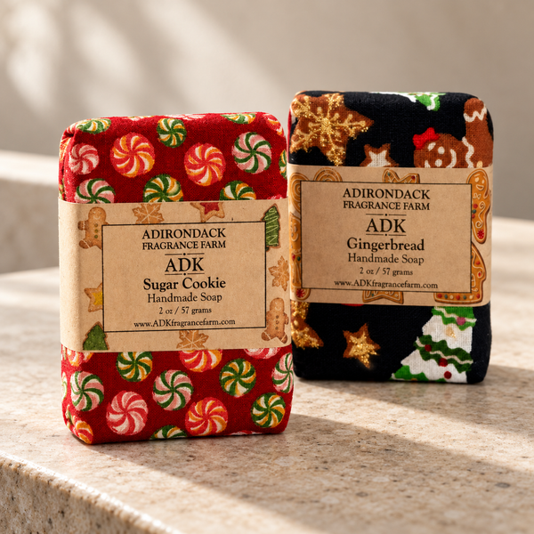 Holiday Cookie Soap Duo | Sugar Cookie + Gingerbread Cloth-Wrapped Soap Bars (2 oz × 2)