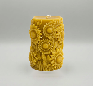 Yellow Beeswax Sunflower Pillar Candle 10oz