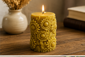 Yellow Beeswax Sunflower Pillar Candle 10oz