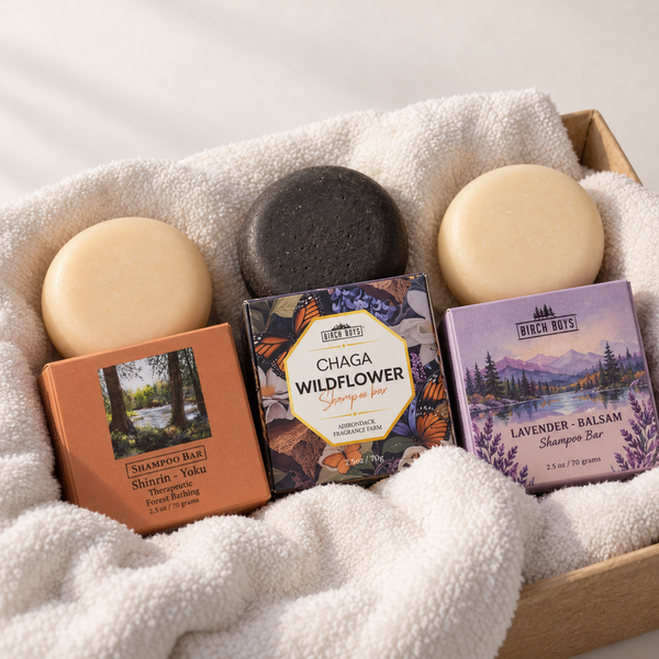 Adirondack Shampoo Bar Trio | Lavender Balsam, Chaga Wildflower & Shinrin Yoku (2.5 oz × 3)